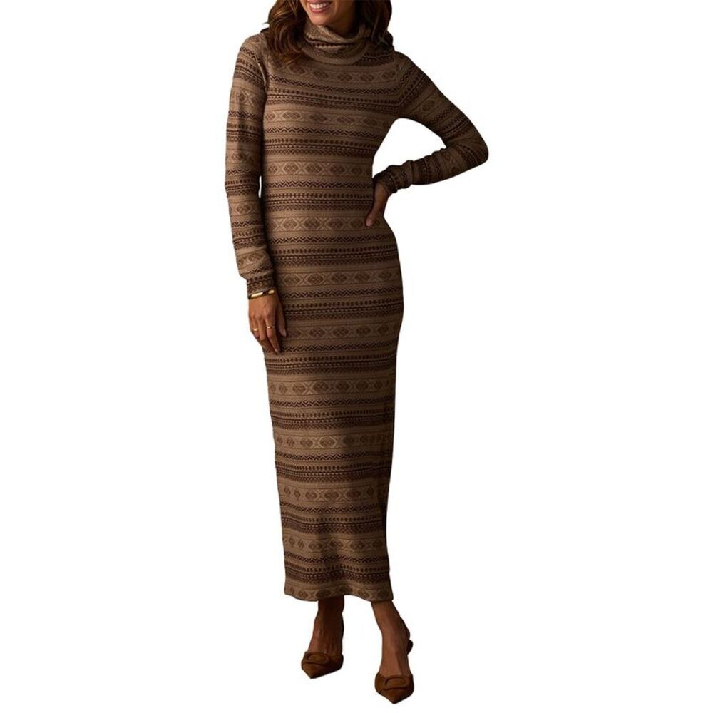 The Normal Brand Womens  Reverse Fair Isle Maxi Dress, Brown